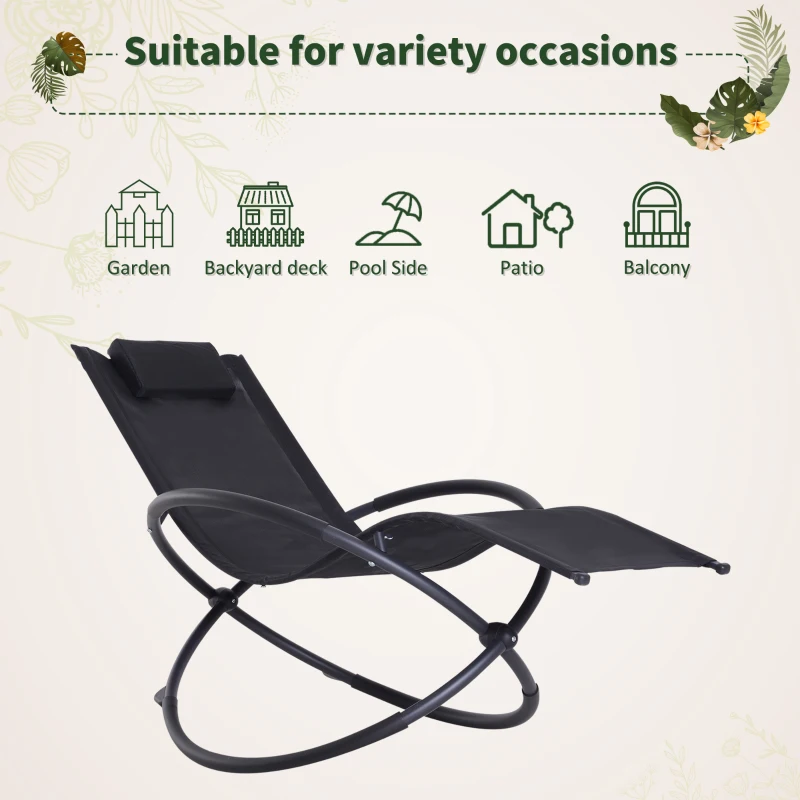 Best Outdoor Orbital Lounger Zero Gravity Patio Chaise Foldable Rocking Chair w/ Pillow Black - Image 7