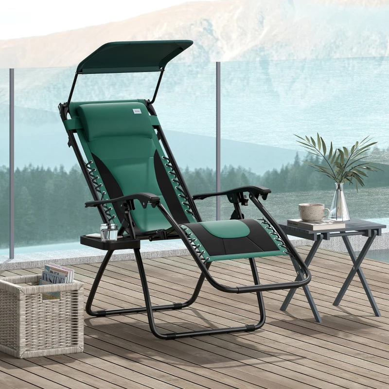 Best Zero Gravity Lounger Chair, Folding Reclining Patio Chair with Shade Cover, Padded Seat, Cup Holder, Soft Cushion and Headrest for Poolside, Camping, Green - Image 2