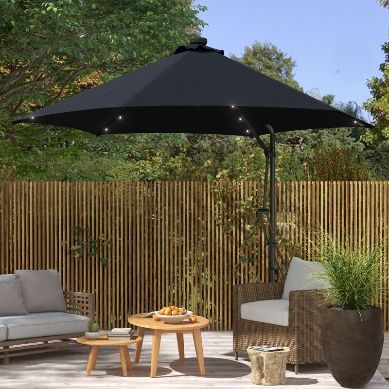Best 3(m) Garden Parasol Cantilever Umbrella with Solar LED, Cross Base and Waterproof Cover, Black - Image 10
