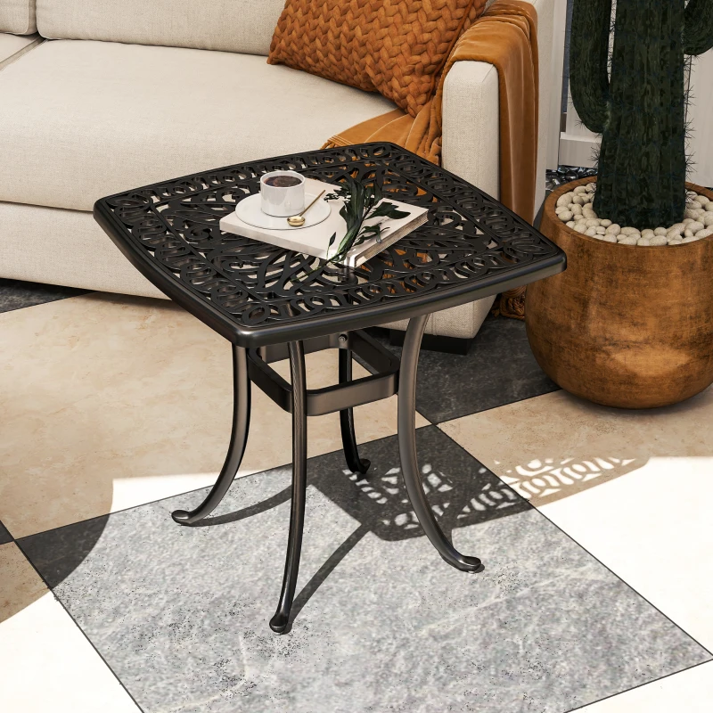 Best Outdoor Garden Table with 38mm Dia. Umbrella Hole, Cast Aluminium Patio End Table with Anti-slip Foot Pads for Garden, Patio, Balcony, 54 x 54cm, Black - Image 2