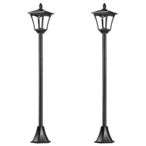 Best 2 Pieces Outdoor Garden Solar Post Lamp Sensor Dimmable LED Lantern Bollard Pathway 1.6M Tall  Black