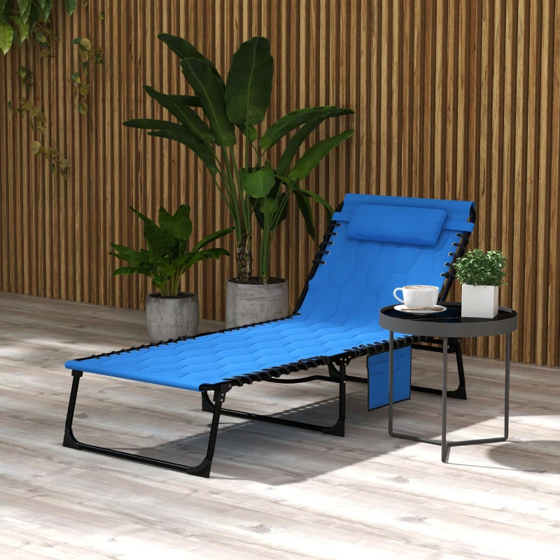 Best Padded Sun Lounger, with Five-Position Reclining Back - Blue - Image 2