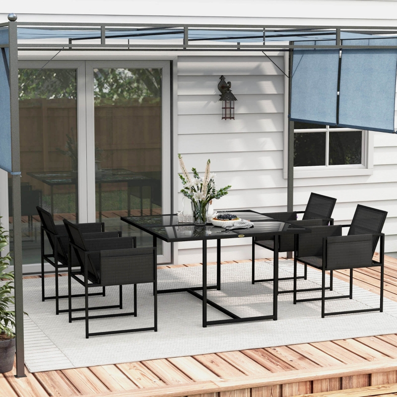 Best 5 Piece Garden Dining Set with Breathable Mesh Seat, Adjustable Backrest, Tempered Glass Table Top for Patio, Black - Image 10