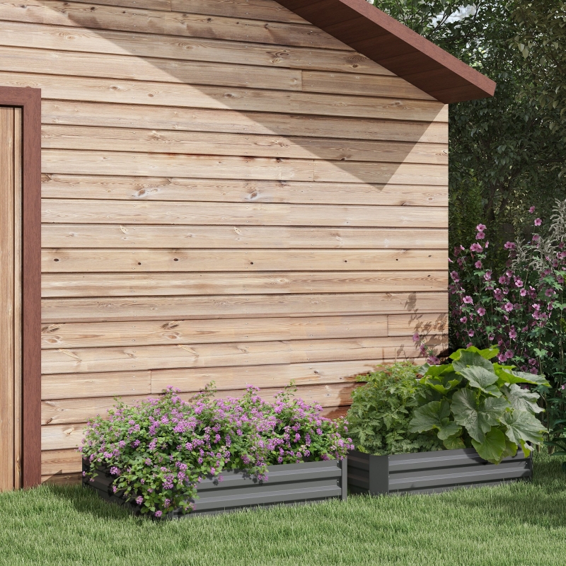 Best Set of 2 291L Raised Garden Bed, Elevated Galvanised Planter Box for Flowers, Herbs, 100x100x30cm, Dark Grey - Image 10