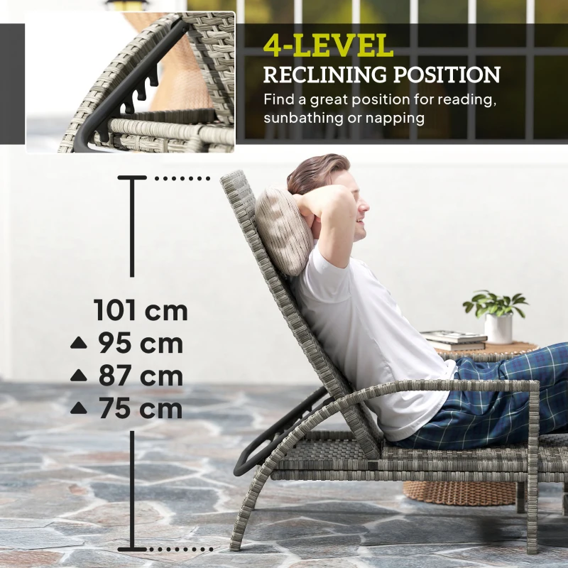 Best PE Rattan Sun Lounger with Adjustable Backrest - Mixed-grey - Image 4