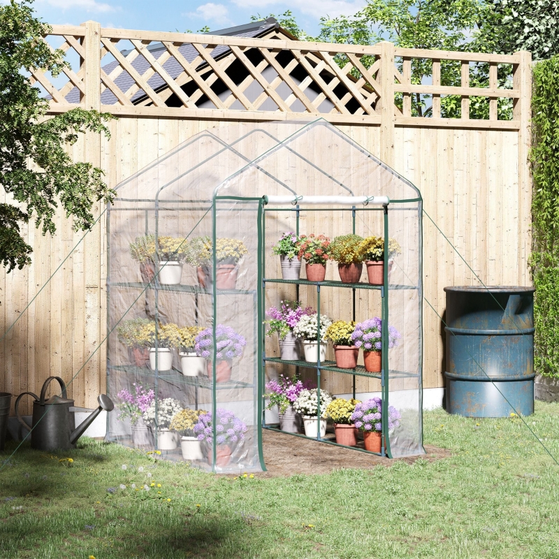 Best Walk in Greenhouse with 3-Tier 8 Shelves, Green House with Hemmed Cover, Roll-up Zipped Door, Steel Frame, 143 x 143 x 195cm - Image 10