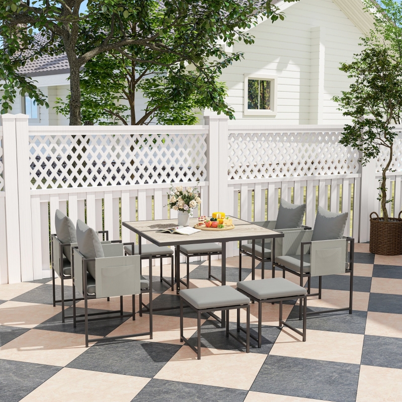 Best Nine-Piece Steel Frame Garden Dining Set - Grey - Image 10