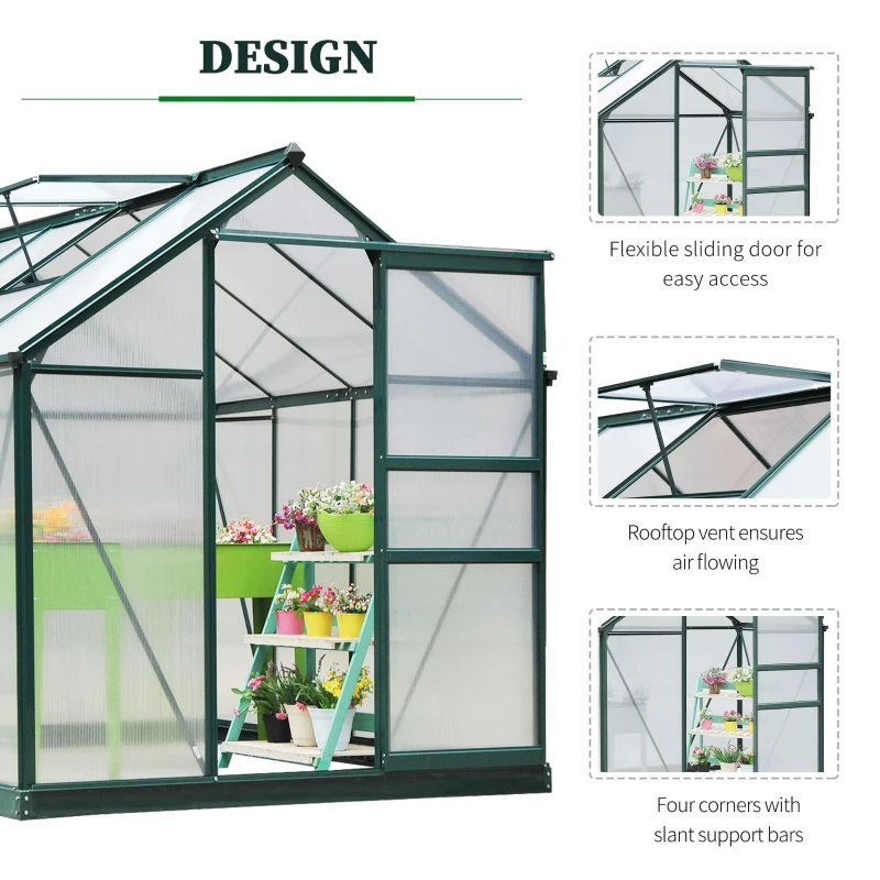 Best 6 x 8ft Polycarbonate Greenhouse, Large Walk-In Green House with Slide Door and Window, Garden Plants Grow House with Aluminium Frame and Foundation, Dark Green - Image 5