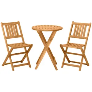 Best 3 Piece Folding Bistro Set, Wooden Garden Table and Chairs for Outdoor, Patio, Yard, Porch, Teak