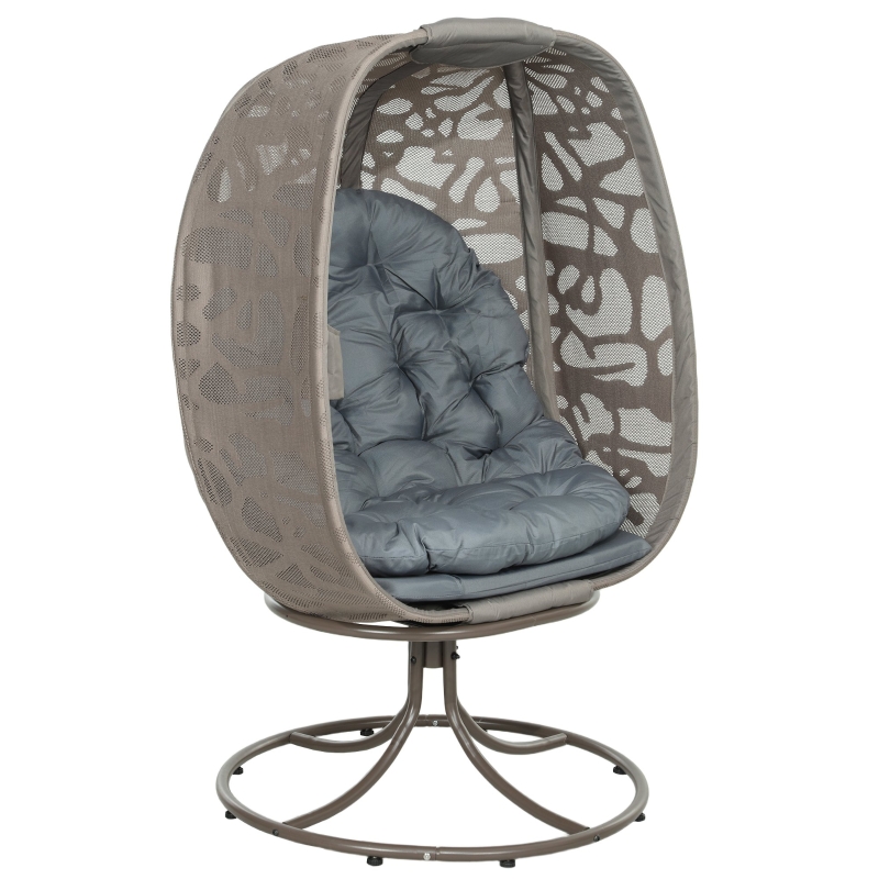 Best Swivel Egg Chair with Cushions, Foldable Basket Seat and Metal Frame, Indoor Outdoor Lounge Chair for Balcony, Patio and Living Room, Grey - Image 11