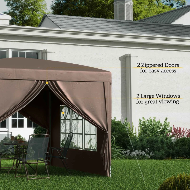 Best 3 x 3 m Pop Up Gazebo, Wedding Party Canopy Tent Marquee with Carry Bag and Windows, Coffee - Image 7