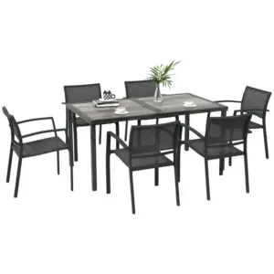 Best Seven-Piece Casual Outdoor Dining Set, with Wood-Effect Table - Grey
