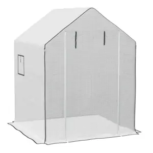 Best Greenhouse Cover Replacement Walk-in PE Hot House Cover with Roll-up Door and Windows, 140 x 143 x 190cm, White