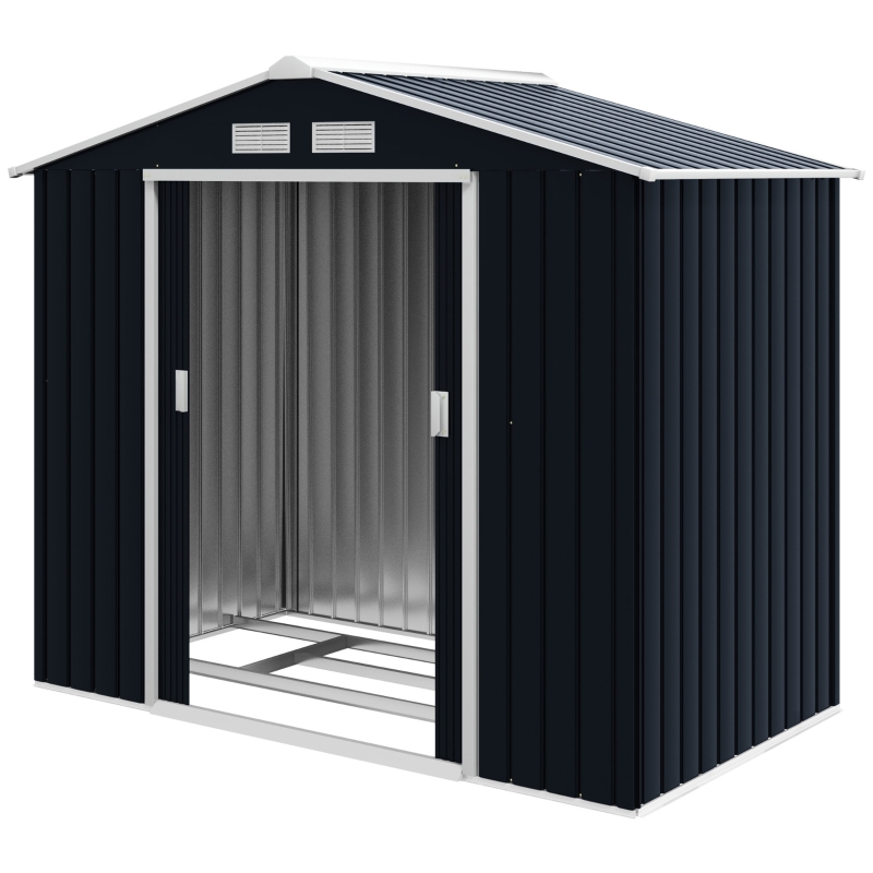 Best 7 x 4ft Metal Garden Shed, Outdoor Storage Tool House with Ventilation Slots, Foundation Kit and Lockable Double Doors, Dark Grey - Image 12
