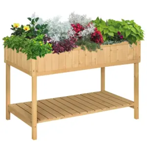 Best Garden Wooden Planters, Rectangular 8 Compartment Plant Stand, Oak Tone