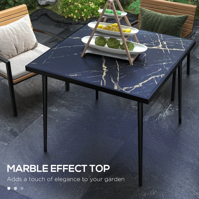 Best Square Garden Table, Outdoor Dining Table for 4 with Marble Effect Tempered Glass Top and Steel Frame for Patio, Black - Image 4