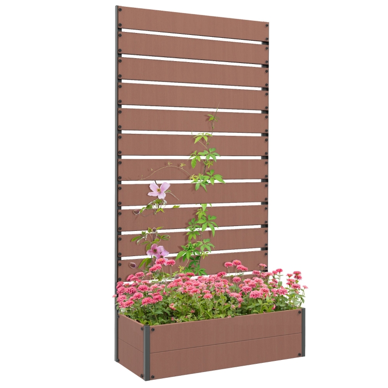 Best Raised Bed for Garden, Planter with Trellis for Climbing Plants, Vines, Planter Box with Drainage Gap, Light Brown - Image 10