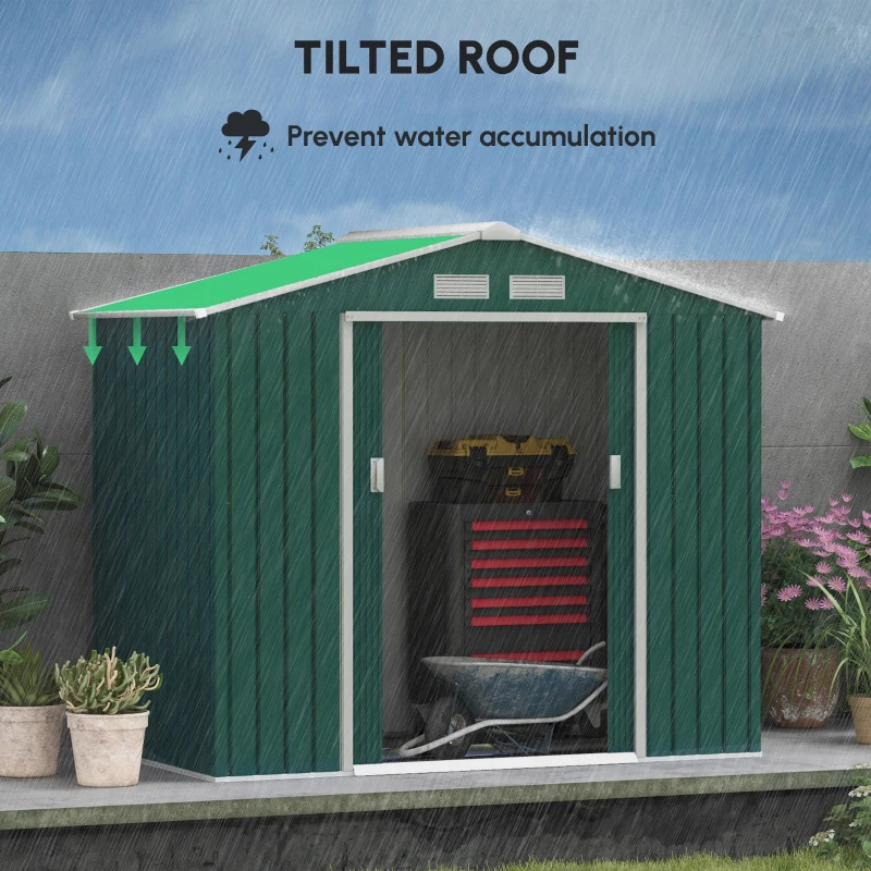Best 7 x 4ft Metal Garden Shed, Outdoor Storage Tool House with Ventilation Slots, Foundation Kit and Lockable Double Doors, Green - Image 5