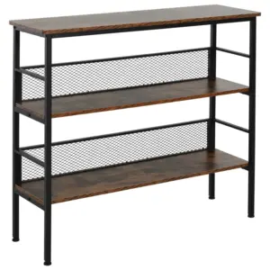Best 3-Tier Storage Display Shelf, Industrial Bookshelf with Adjustable Feet, Metal Frame Shelving Unit for Study, Living Room, Kitchen, Rustic Brown and Black