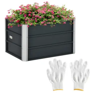 Best 108L Raised Garden Bed, Galvanized Steel Elevated Planter Box w/ Installation Gloves for Backyard, Patio to Grow Vegetables, Herbs, and Flowers, 66 x 47 x 40cm, Grey