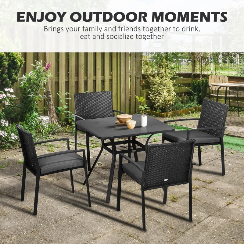 Best Five-Piece Garden Dining Set, with Rattan Seat Chairs and Cushions - Black - Image 4