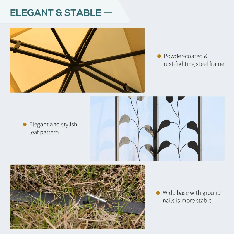 Best 3(m) x 3(m) Garden Gazebo, Double Roof Outdoor Gazebo Canopy Shelter with Netting, Solid Steel Frame, for Garden, Lawn and Deck, Beige - Image 6