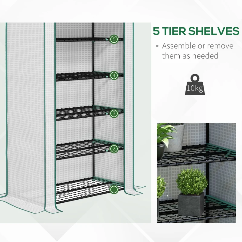 Best 5 Tier Widened Mini Greenhouse with Reinforced PE Cover, Portable Indoor Outdoor Green House with Roll-up Door and Wire Shelves, 193H x 90W x 49Dcm, White - Image 5