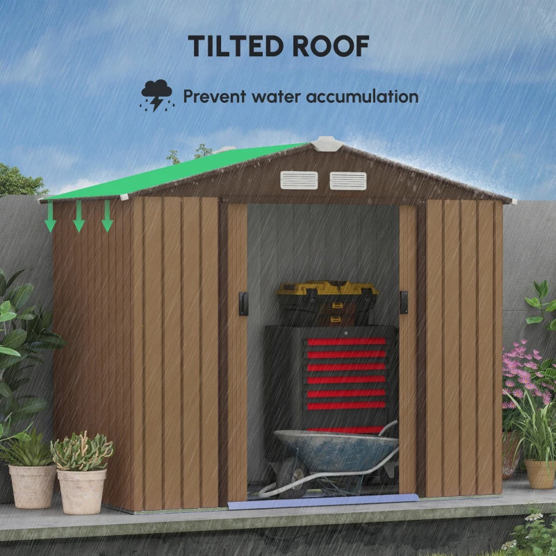 Best 7 x 4ft Lockable Metal Garden Tool Storage Shed Storage - Light Brown - Image 8