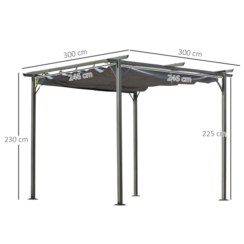 Best 3 x 3(m) Metal Pergola with Retractable Roof, Garden Gazebo Metal Pergola Canopy. Outdoor Sun Shade Shelter for Party BBQ, Grey - Image 3