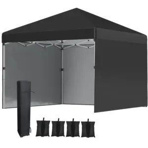 Best 3 x 3 (M) Pop Up Gazebo Event Shelter, Height Adjustable Party Tent with 3 Sidewalls, Weight Bags and Wheeled Bag