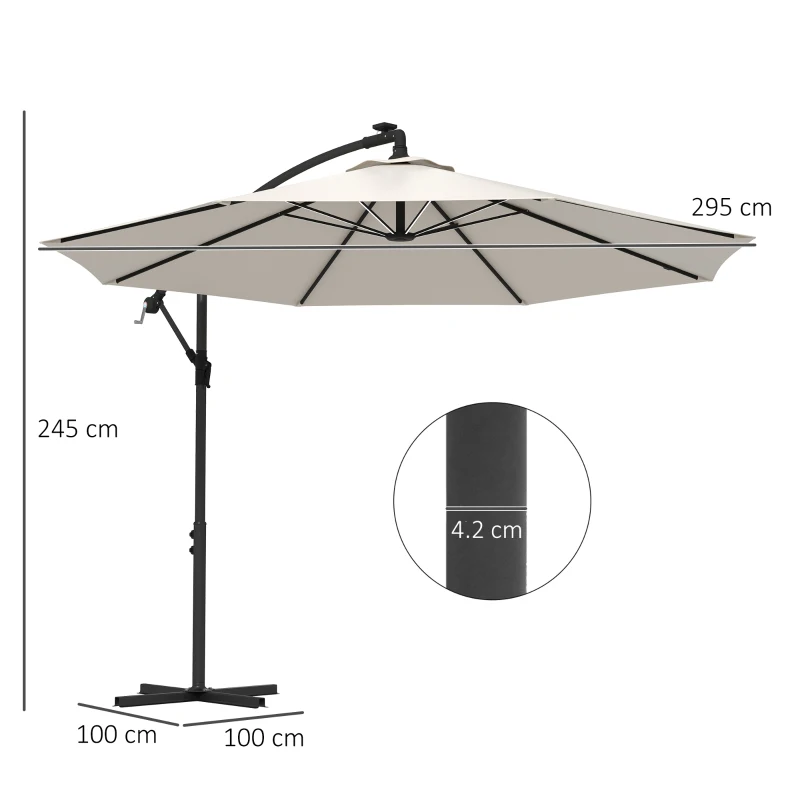 Best 3m Solar LED Light Offset Cantilever Parasol - Beige - Image 3