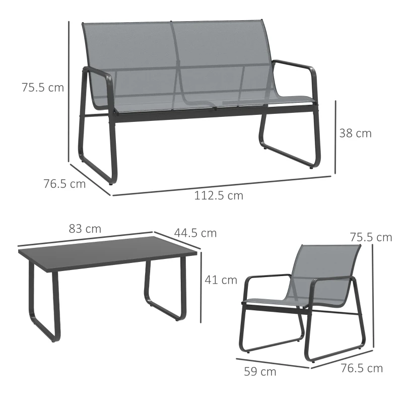 Best 4 Piece Garden Furniture Set Outdoor Patio Sofa Set with Double Chair, Single Chairs and Glass Top Table for Terrace and Balcony, Light Grey - Image 3