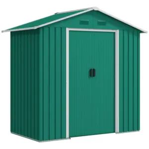 Best 6.5ft x 3.5ft Metal Garden Storage Shed for Outdoor Tool Storage with Double Sliding Doors and 4 Vents, Green