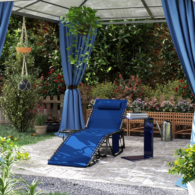 Best Five-Position Reclining Sun Lounger - Dark Blue - Image 10