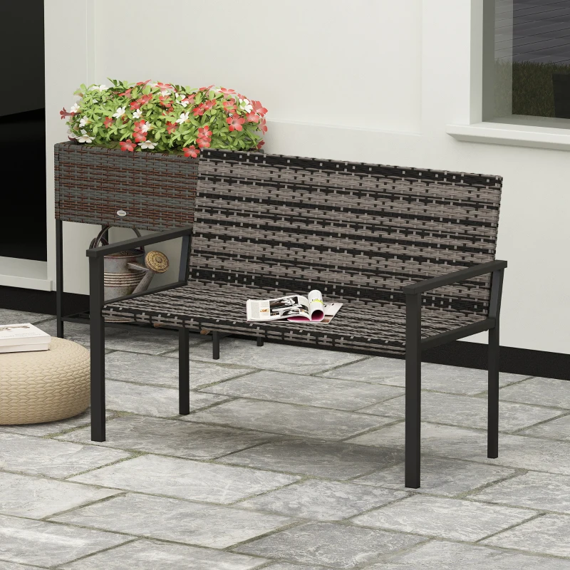 Best 2 Seater Rattan Garden Bench, Outdoor Bench with Quick-Drying Cotton Padding, Wicker Garden Loveseat with Armrests, Steel Frame for Patio, Park, Mixed Grey - Image 2