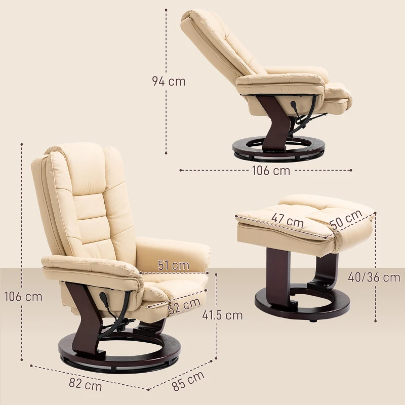 Best Faux Leather 135° Reclining Chair and Footstool - Beige - Image 3