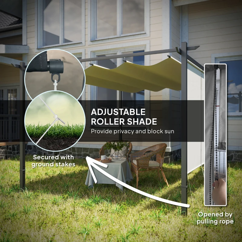 Best 3 x 4m Metal Pergola with Retractable Roof and Roller Shade, Wall-Mounted or Free Standing Garden Gazebo Canopy Pergola Kit, UPF30+ Outdoor Sun Shade Shelter, Beige - Image 5