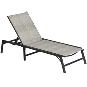 Best Foldable Rattan Sun Lounger with 5-Level Adjust Backrest, Recliner Chair, Mixed Grey