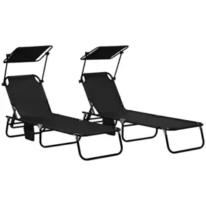 Best Set of Two Folding Sun Loungers, with Adjustable Backs and Sun Canopies - Black