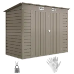 Best 3.7 x 7.9ft Galvanised Steel Shed, with Latched Door and Padlock - Light Grey