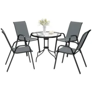 Best Five-Piece Steel Patio Set, with Glass-Top Table - Dark Grey
