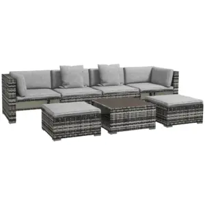 Best Seven-Piece Rattan Patio Furniture Set, with Cushions - Grey