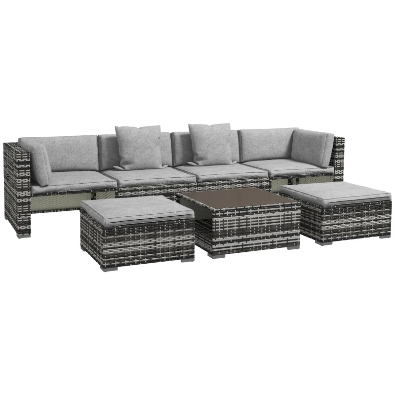 Best Seven-Piece Rattan Patio Furniture Set, with Cushions - Grey