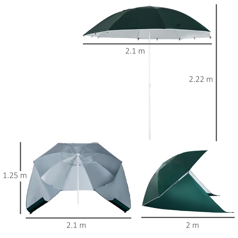 Best 2m UV Protection Fishing Beach Umbrella Brolly Shelter w/ Side Panel Tent Green - Image 3