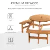 Best 6 Seater Wooden Picnic Table and Garden Benches Set, Round Garden Dining Set with 3 Benches and Umbrella Hole Outdoor Garden Park, Brownish Red - Image 5