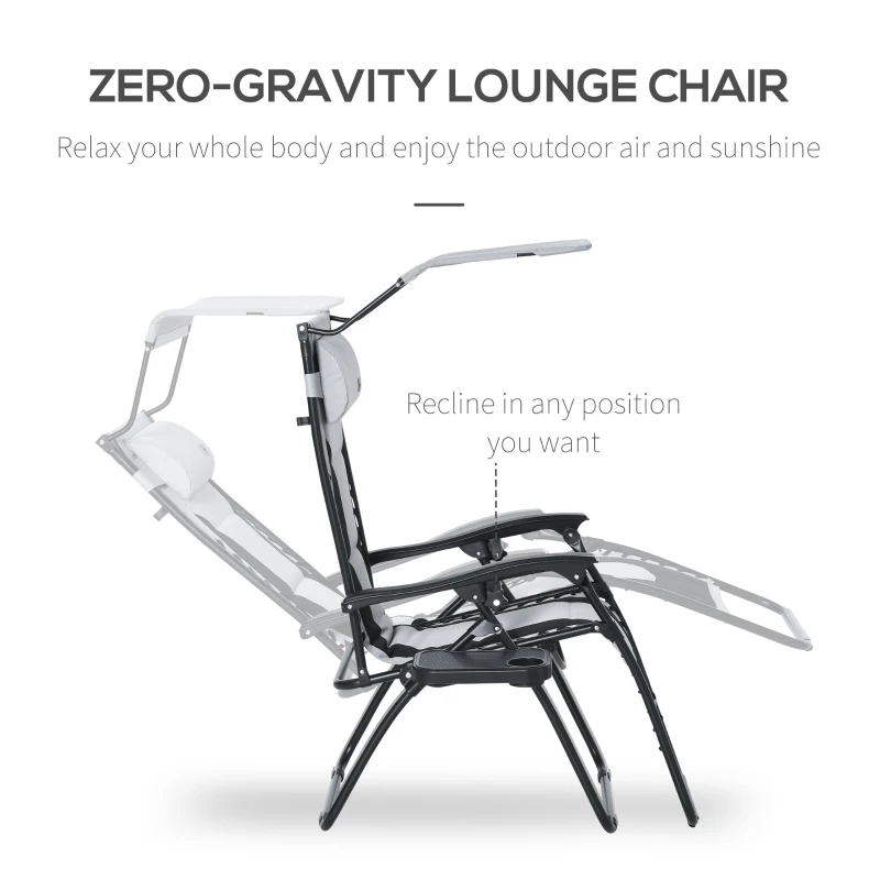 Best Zero Gravity Lounger Chair, Folding Reclining Patio Chair with Shade Cover, Padded Seat, Cup Holder, Soft Cushion and Headrest for Poolside, Camping, Grey - Image 4