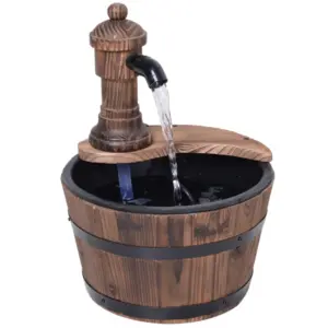 Best Wood Barrel Patio Water Fountain Garden Decorative Ornament Water Feature with Electric Pump (Type A)