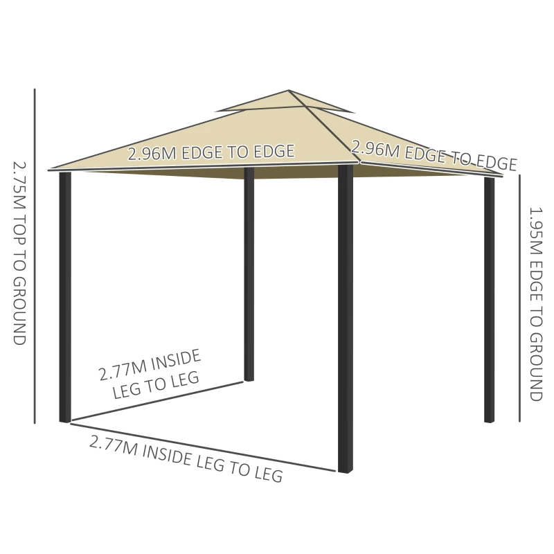 Best 3 x 3(m) Patio Gazebo Canopy Garden Pavilion Tent Shelter with 2 Tier Water Repellent Roof, Mosquito Netting and Curtains, Aluminium Frame, Beige - Image 3