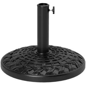Best 12kg Garden Parasol Base, Round Resin Garden Umbrella Base, Heavy Duty Parasol Stand for 38mm or 48mm Outdoor Umbrella Poles, Black