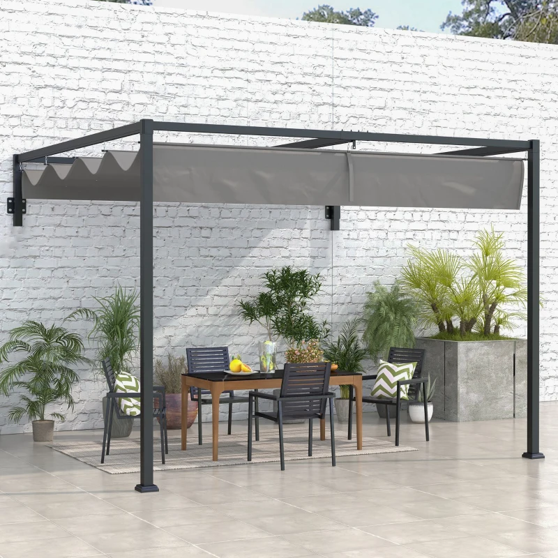 Best 2 x 3(m) Lean To Steel Pergola, with Moving Fabric Canopy - Dark Grey - Image 2